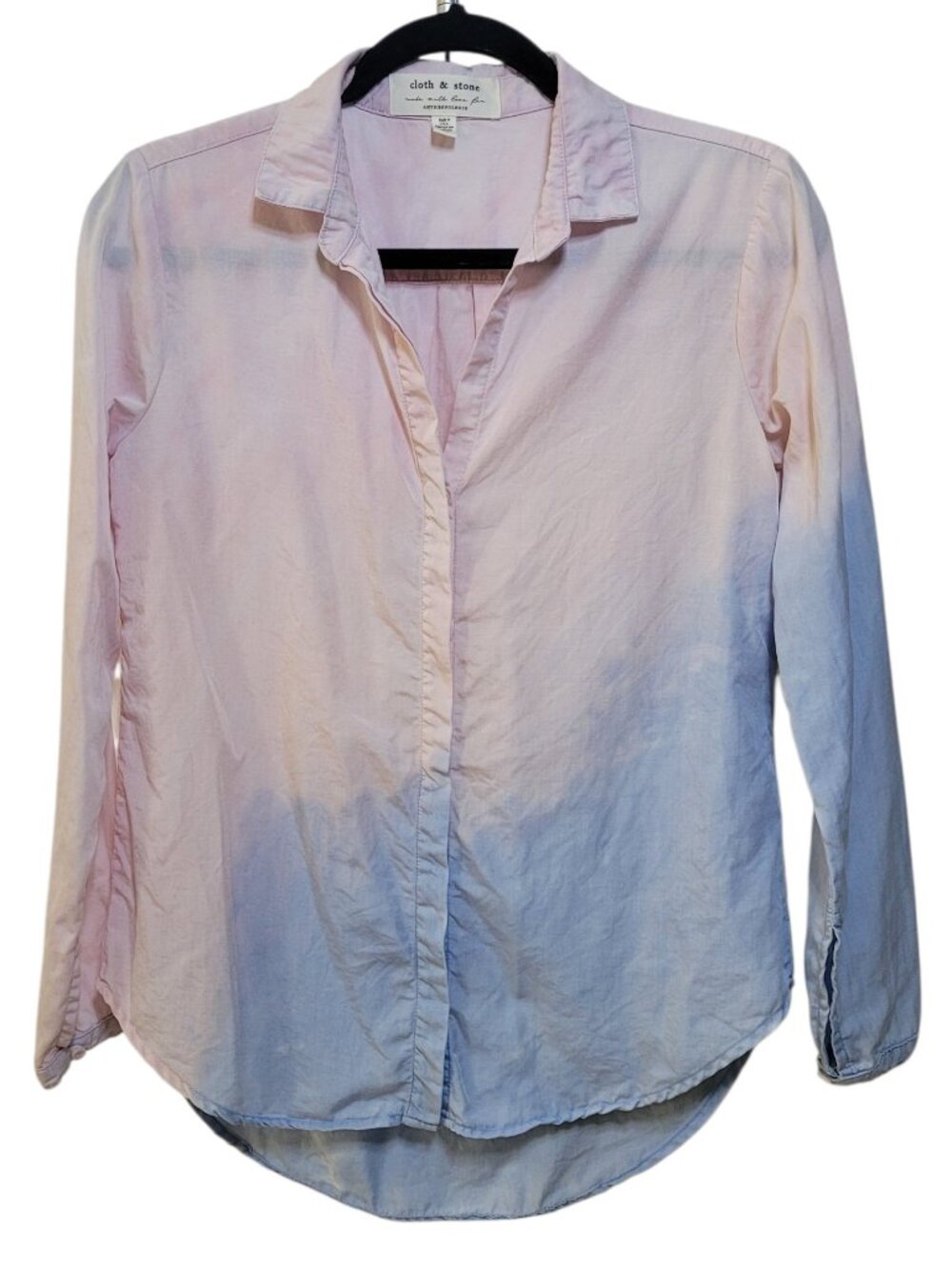 Cloth & Stone Anthropologie Ombre Dip Dye Button Down Shirt Pink Blue XS Boho